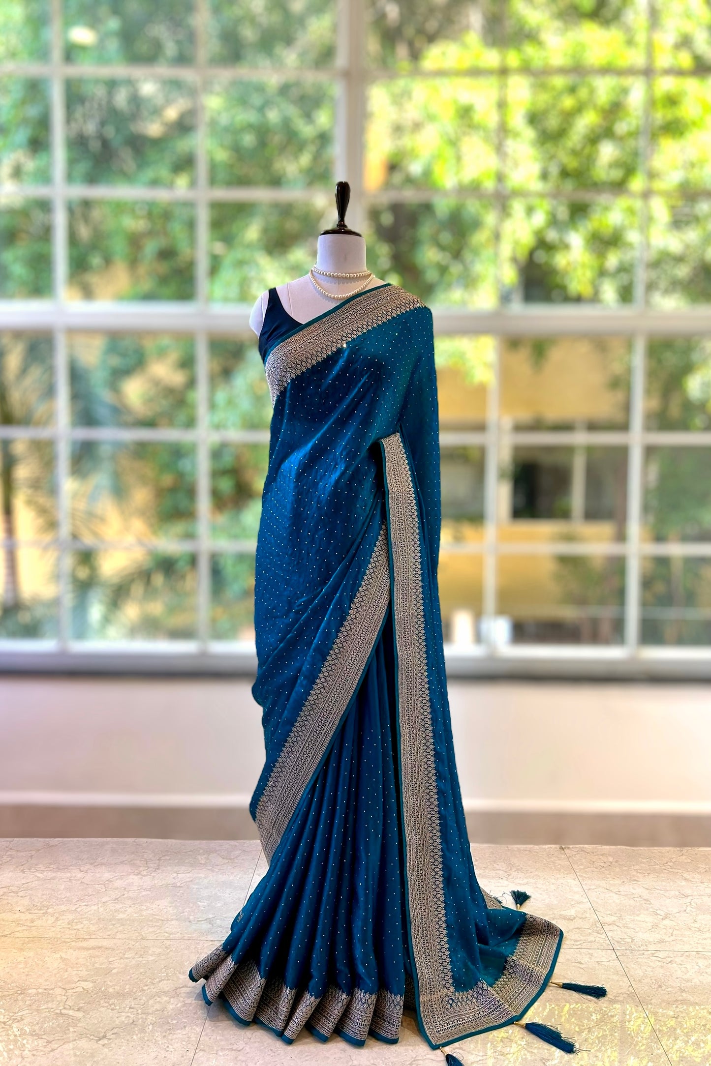 Rama shimmer organza saree