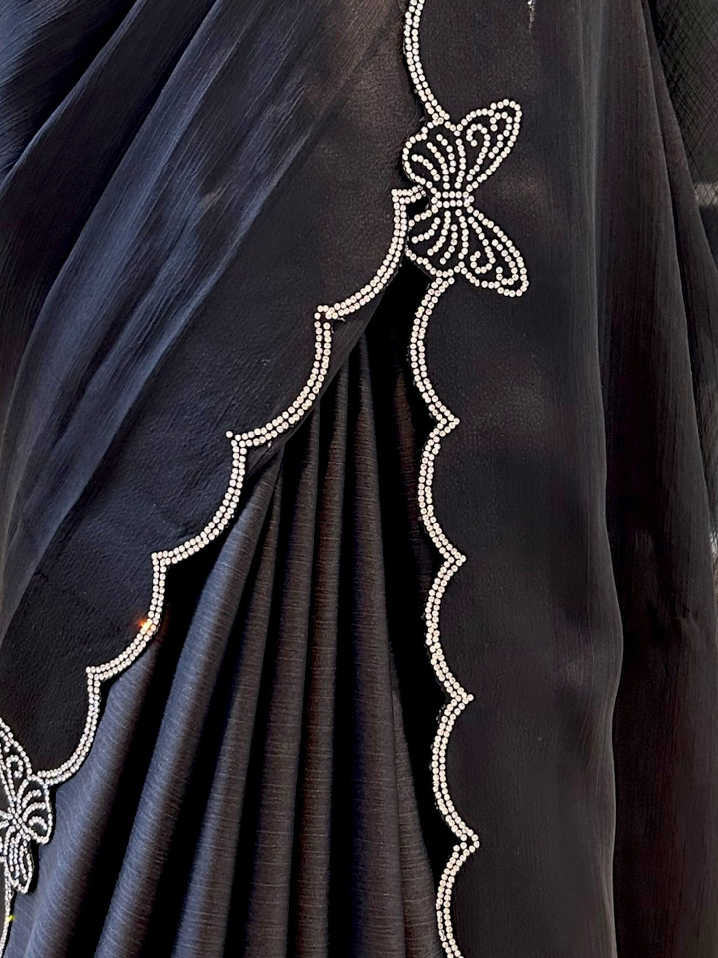 Butterfly swarovski embellished chiffon saree - Black