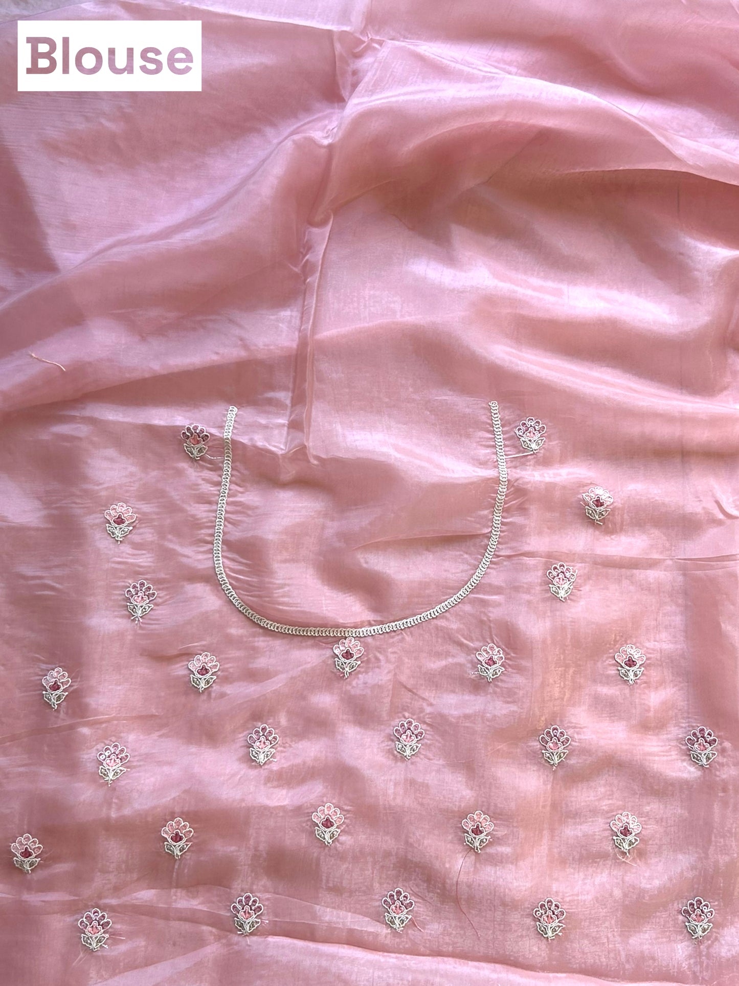 Baby pink threadwork organza saree