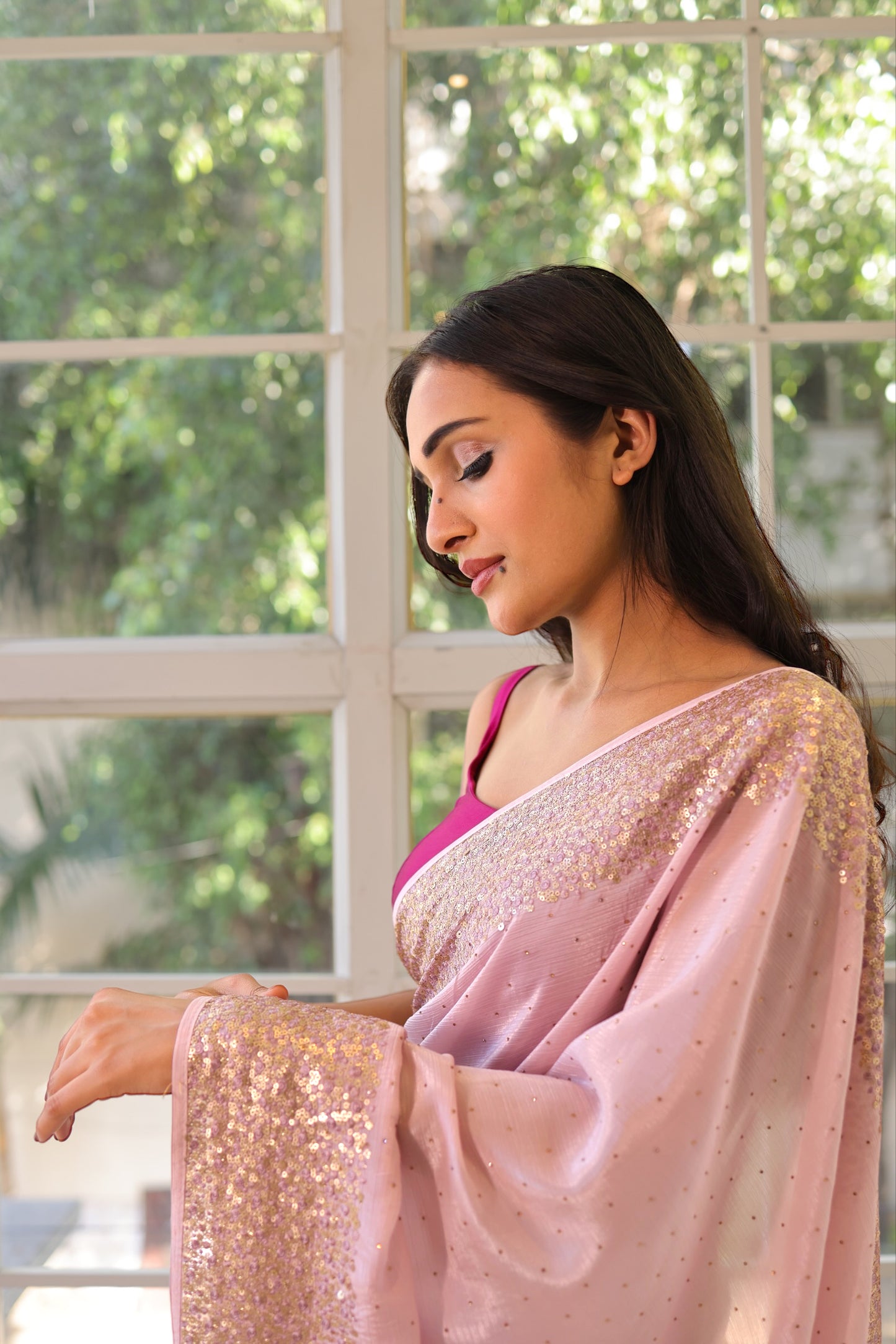 Chiffon sequins saree - Lilac