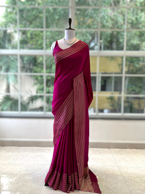 Satin organza saree - Crimson