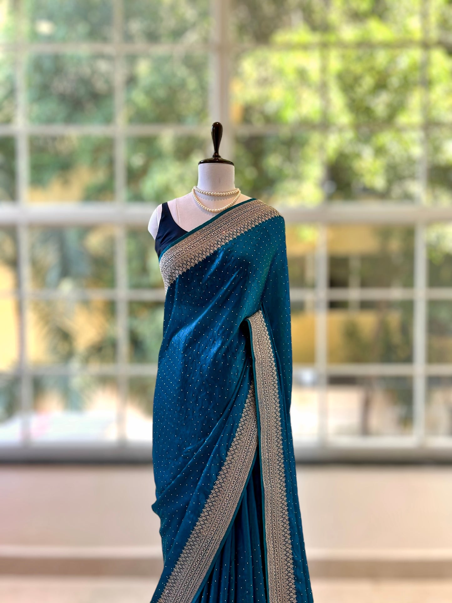 Rama shimmer organza saree