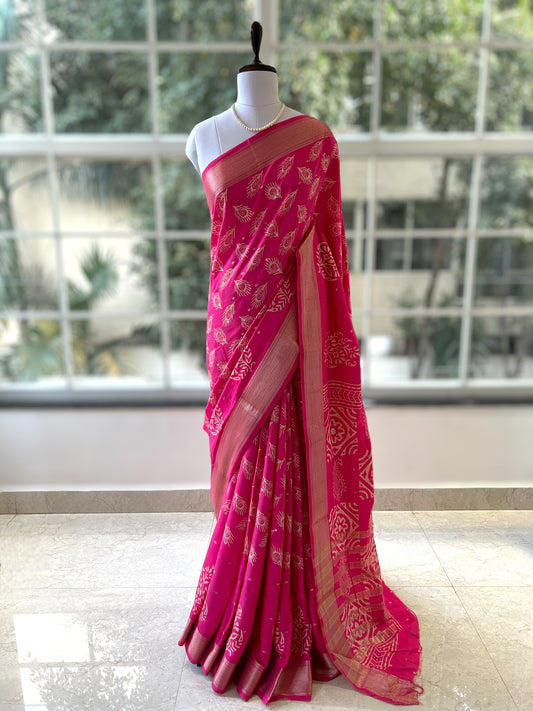 Pink pure soft cotton saree