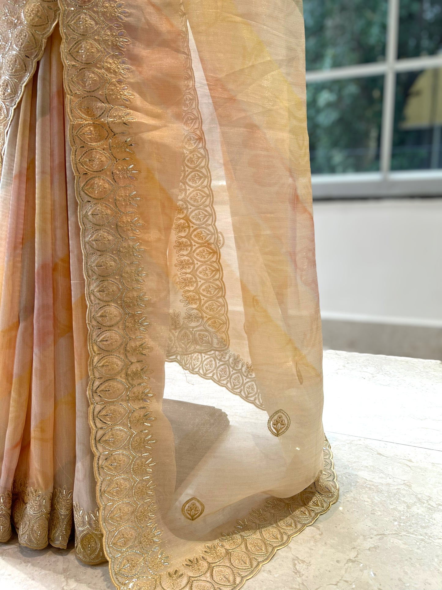 Golden orange soft organza saree