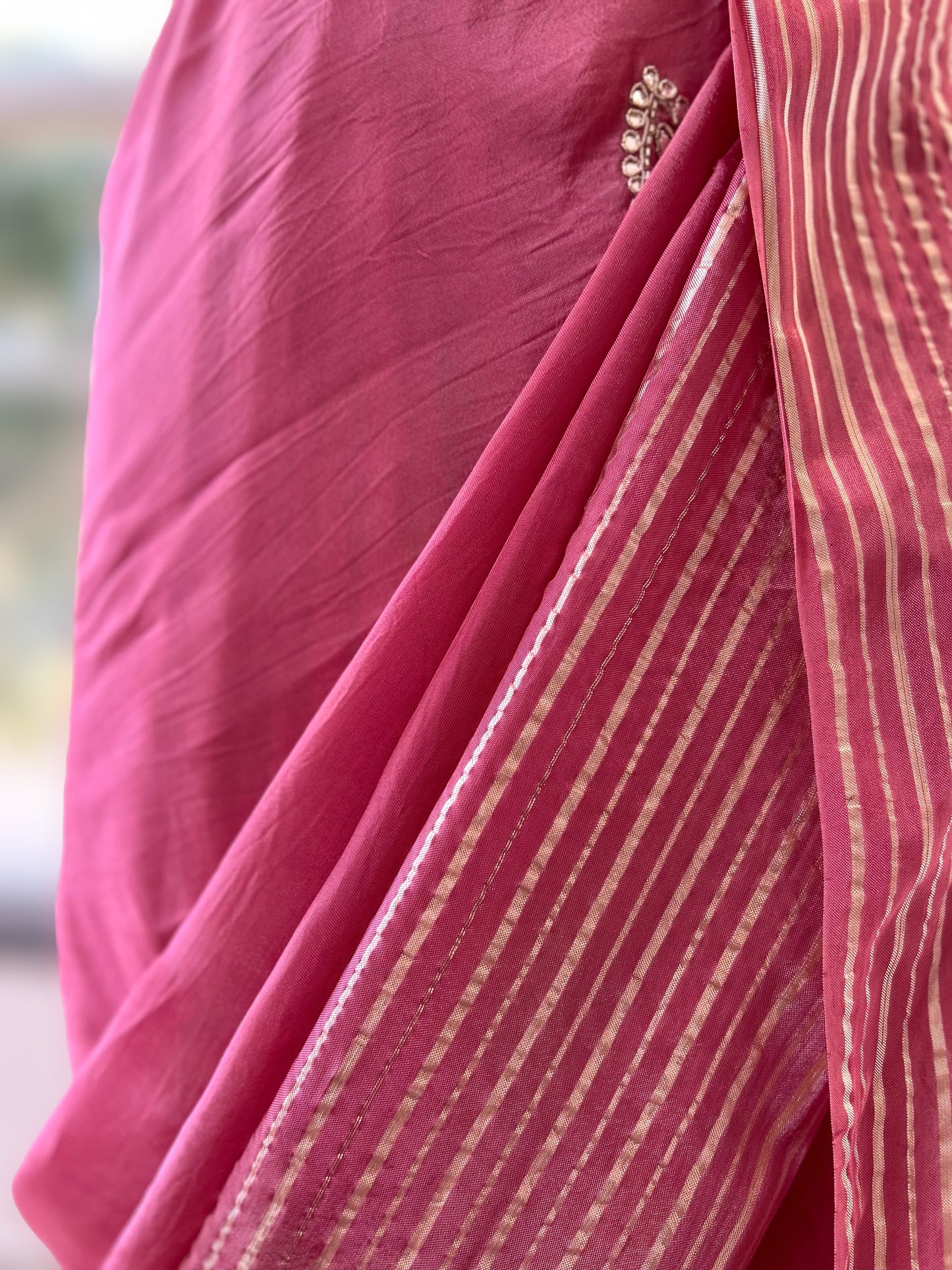 Pastel pink organza saree