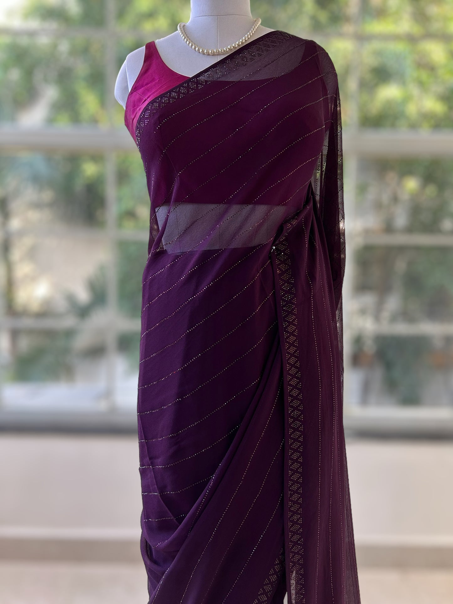 Pure georgette sequins saree - Wine