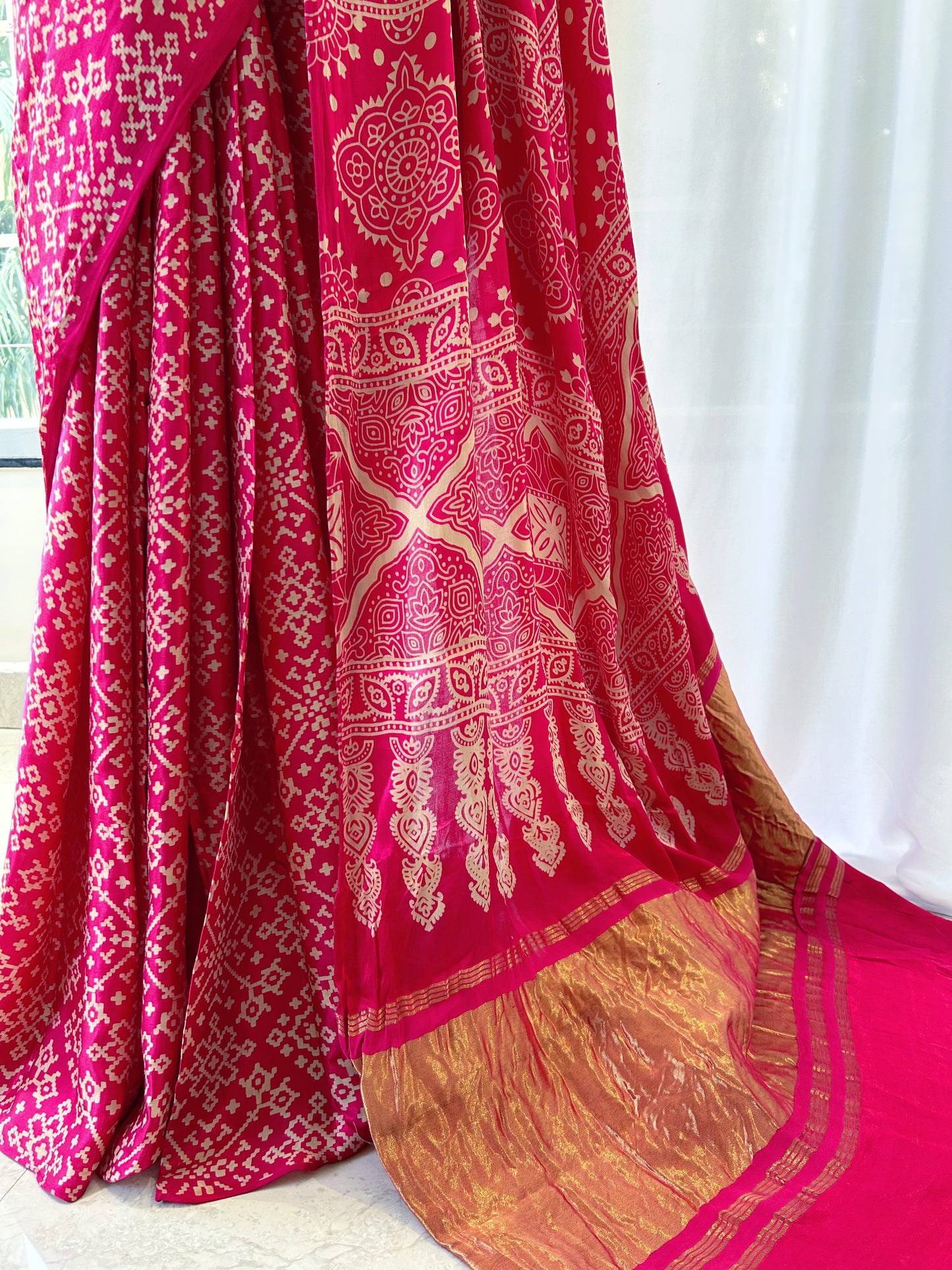 Pink modal satin saree