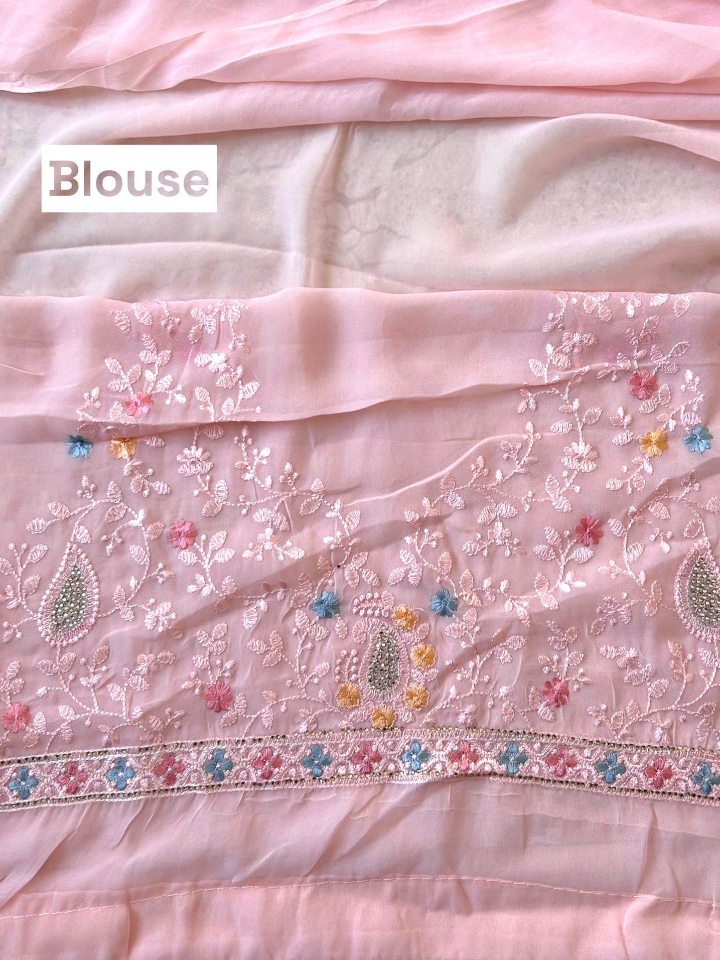 Baby Pink kashmiri work saree