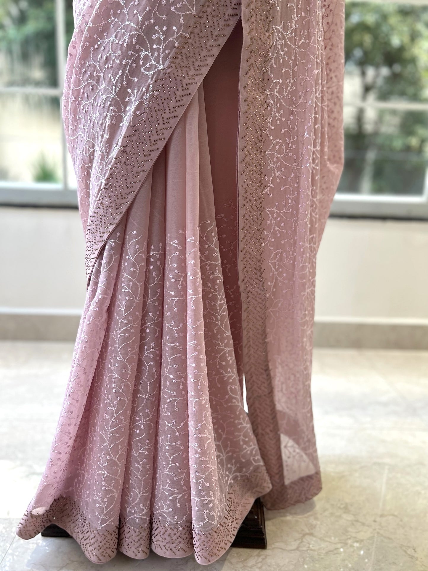 Pastel purple georgette saree