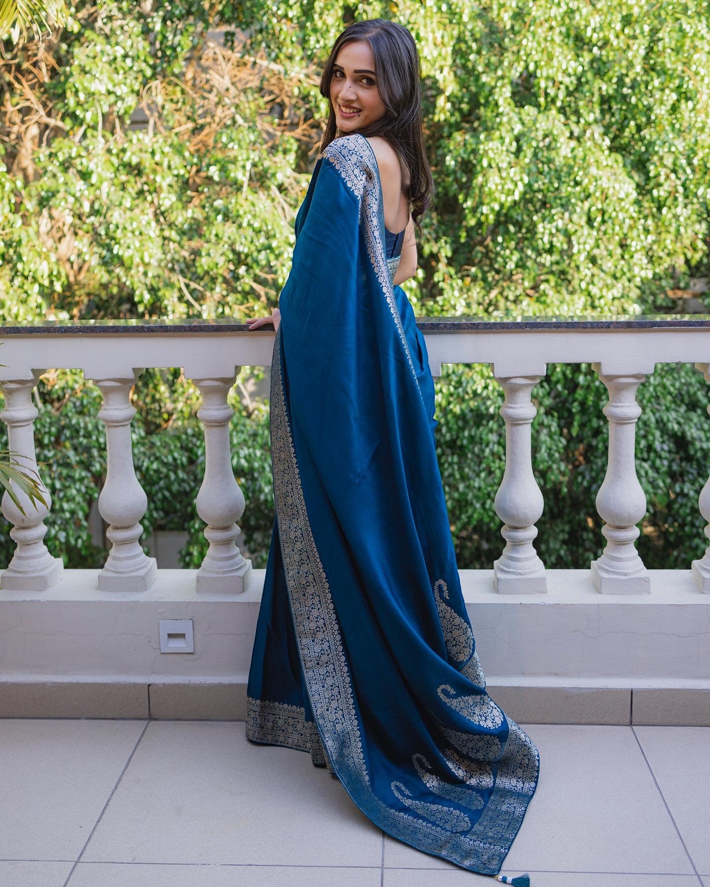 Pure dola silk tassel saree - Teal Blue