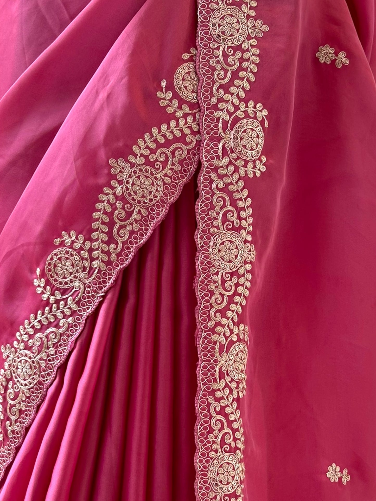 Satin chiffon aari work saree - Pink