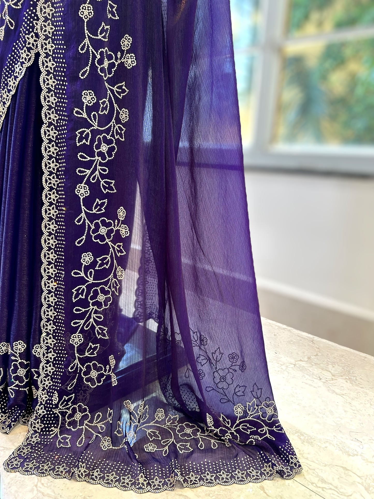 Swarovski shimmer organza saree - Violet