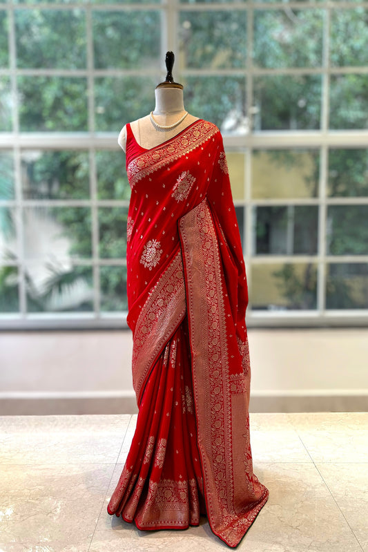 Red dola silk saree