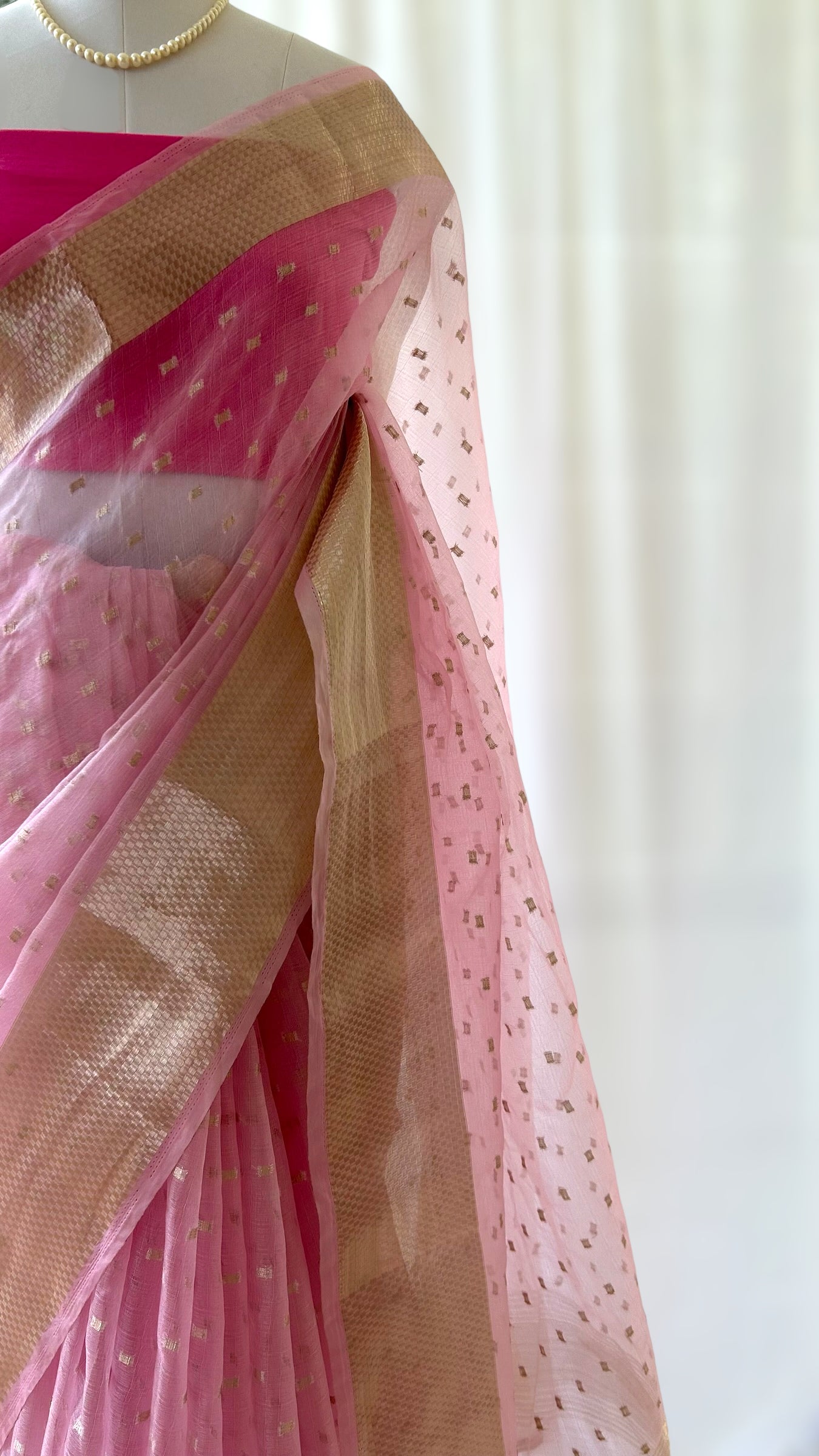 Zari organza saree - Baby pink