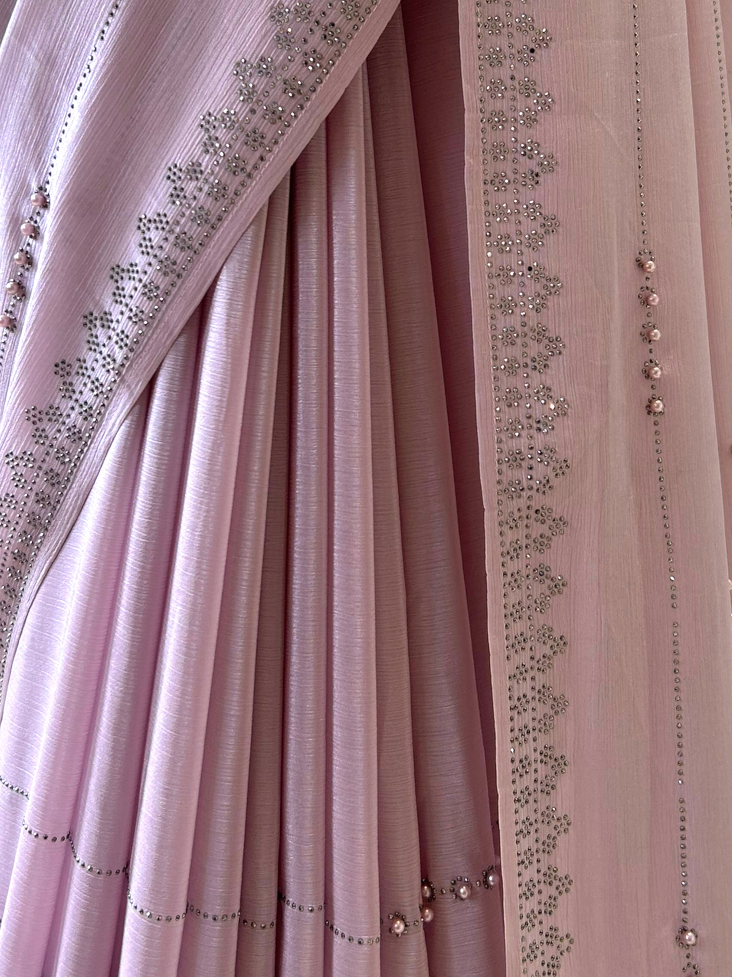 Lilac pearl chiffon saree