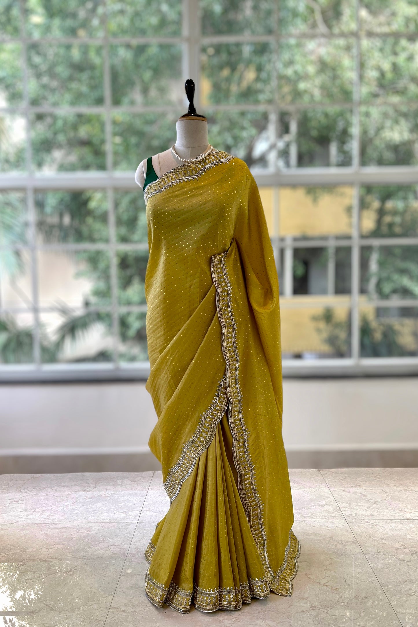 Radiant organza saree - Lime yellow