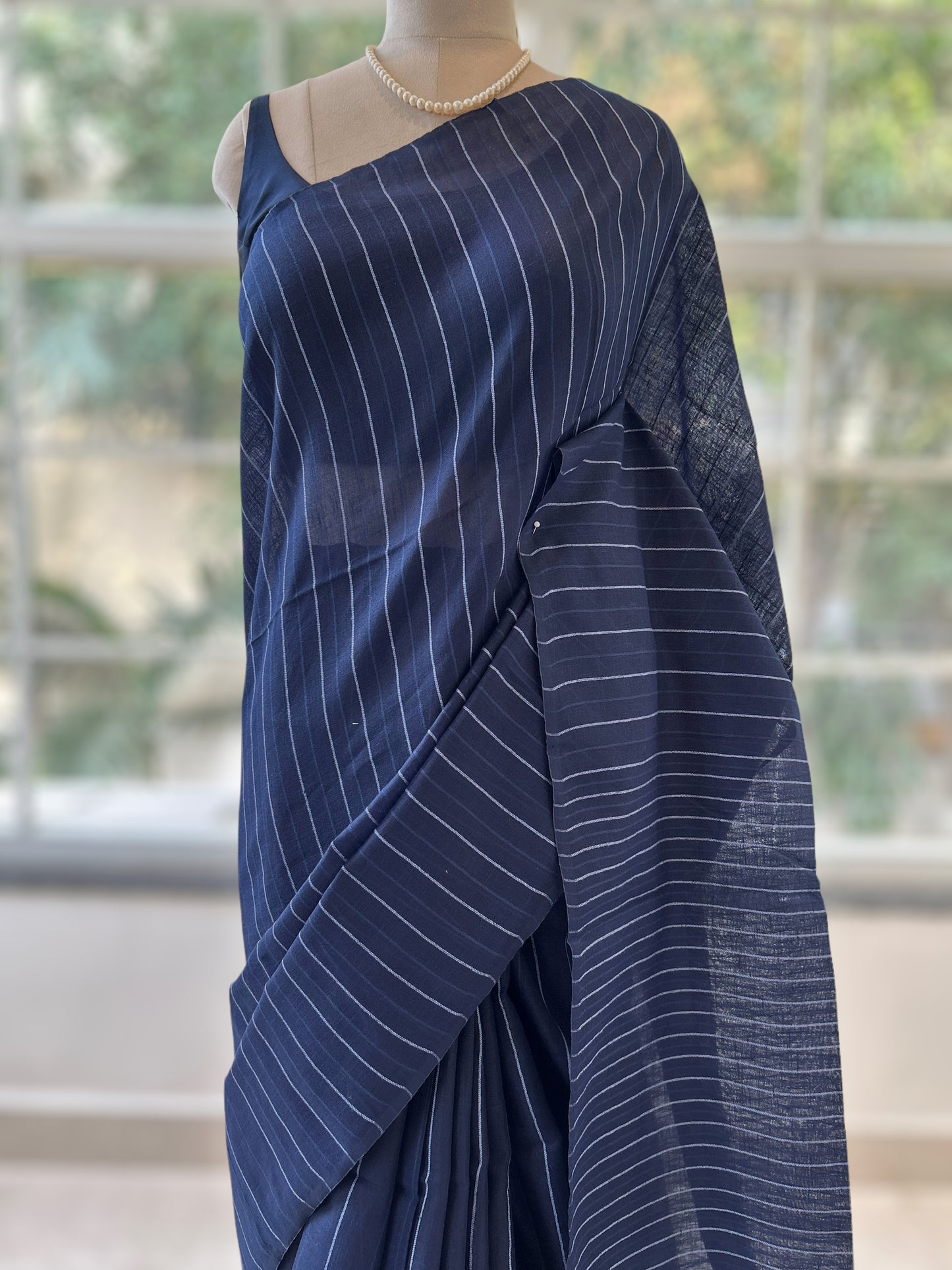 Navy blue handloom cotton saree