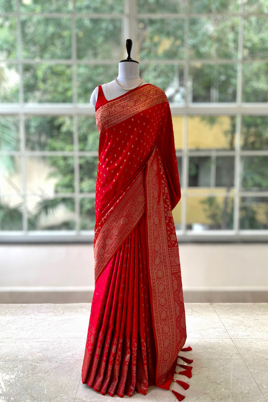 Red banarasi silk saree