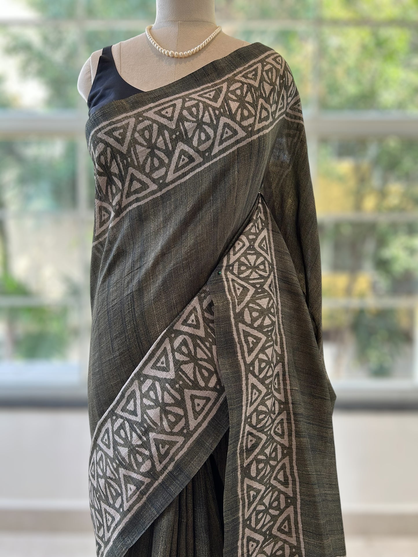 Tussar silk saree - Dusty green