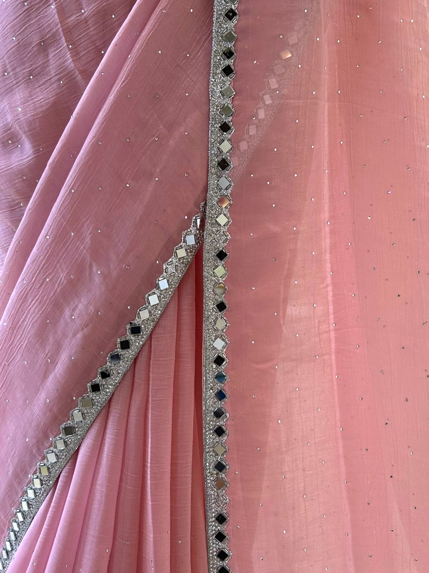 Pink mirror work chiffon saree