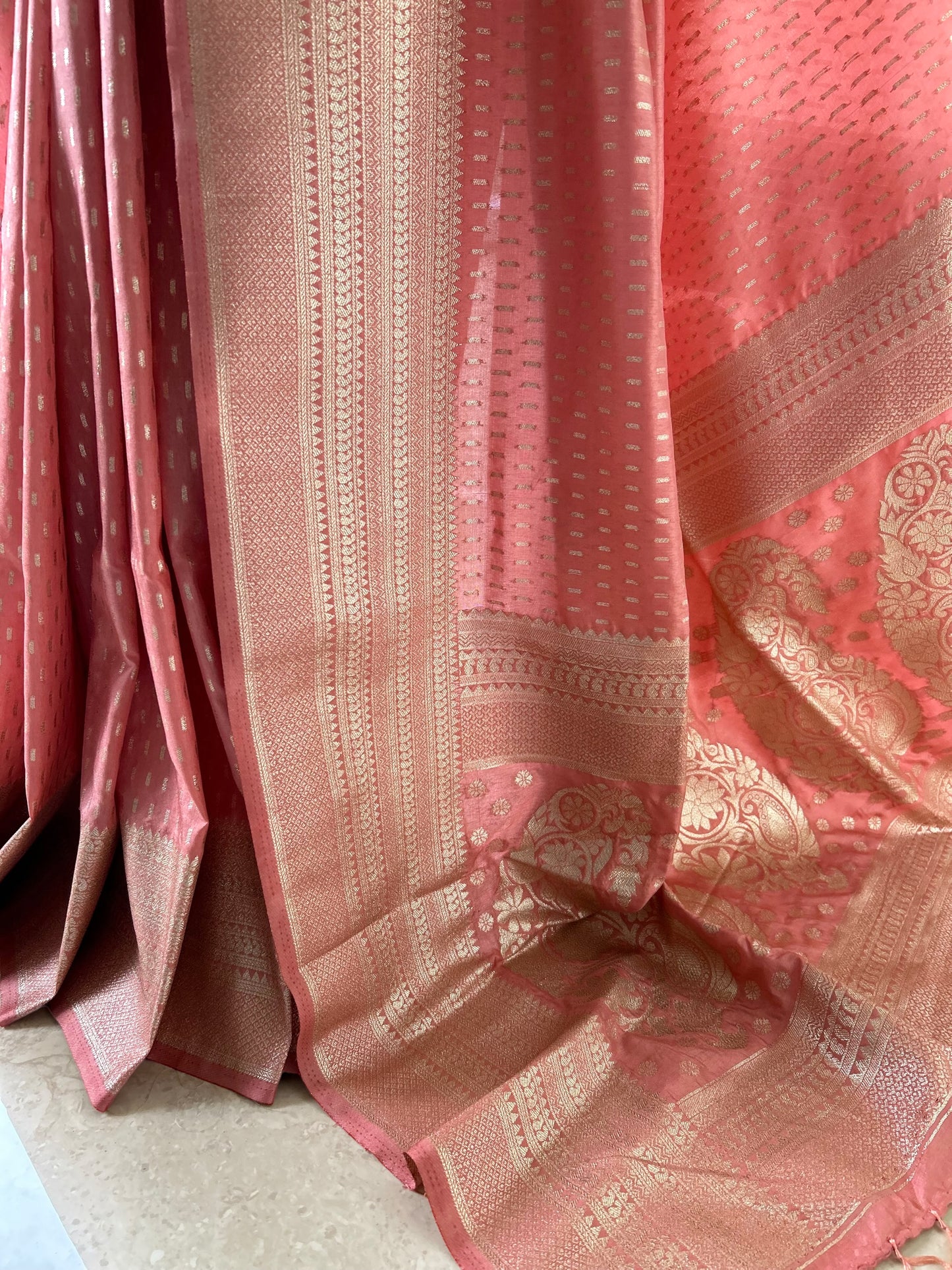 Peach pink gajji silk saree