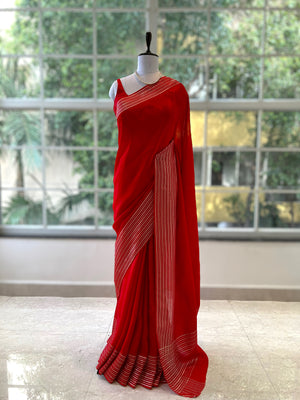 Satin organza saree - Red