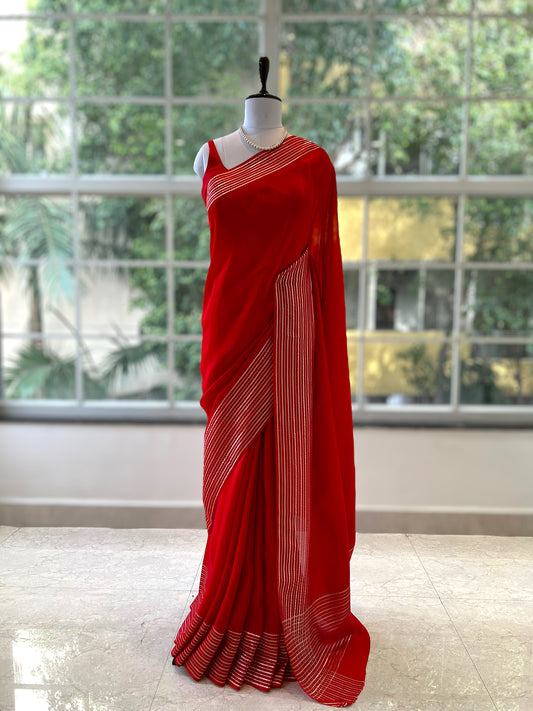 Satin organza saree - Red