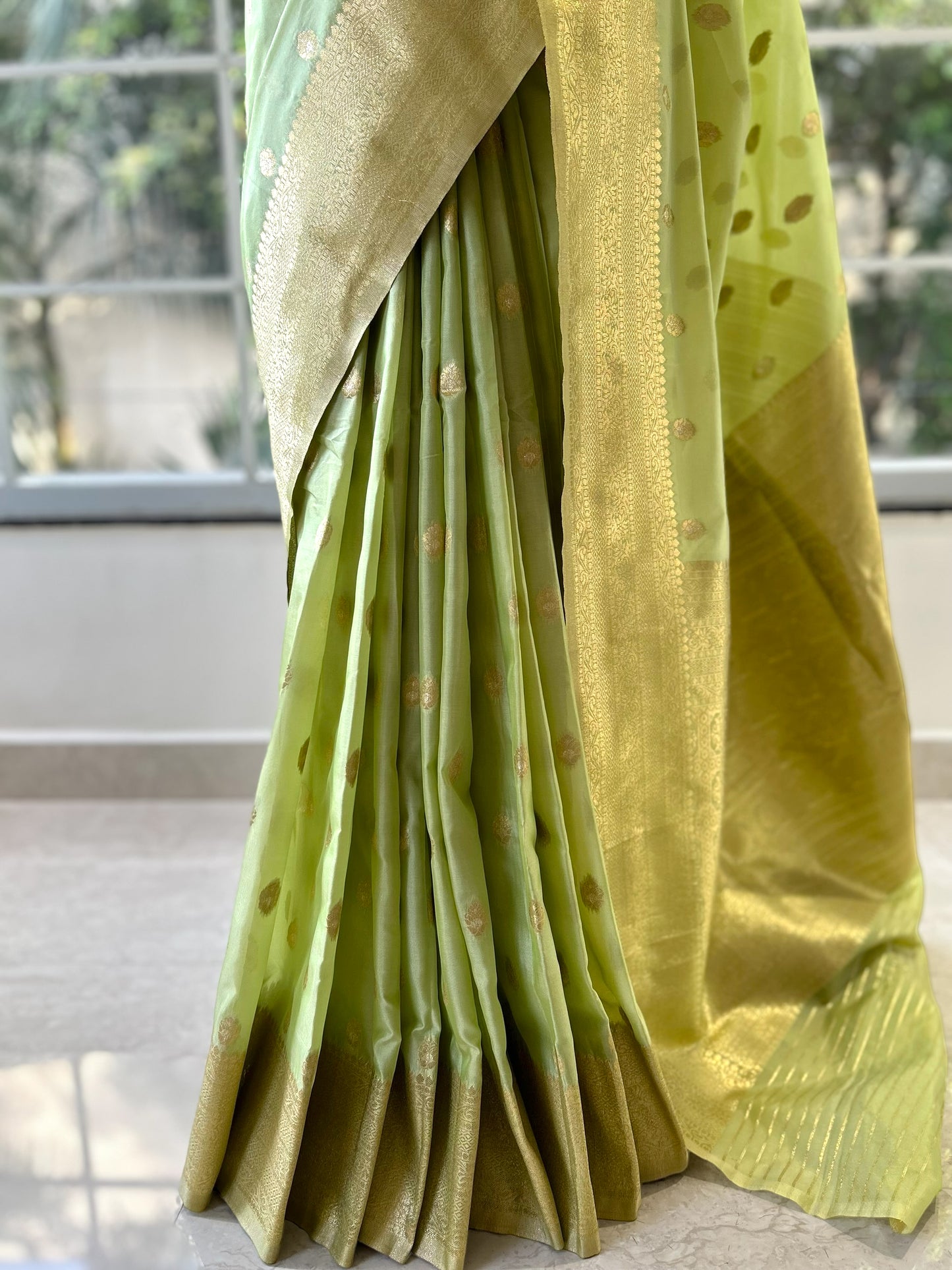 Parrot green soft silk saree