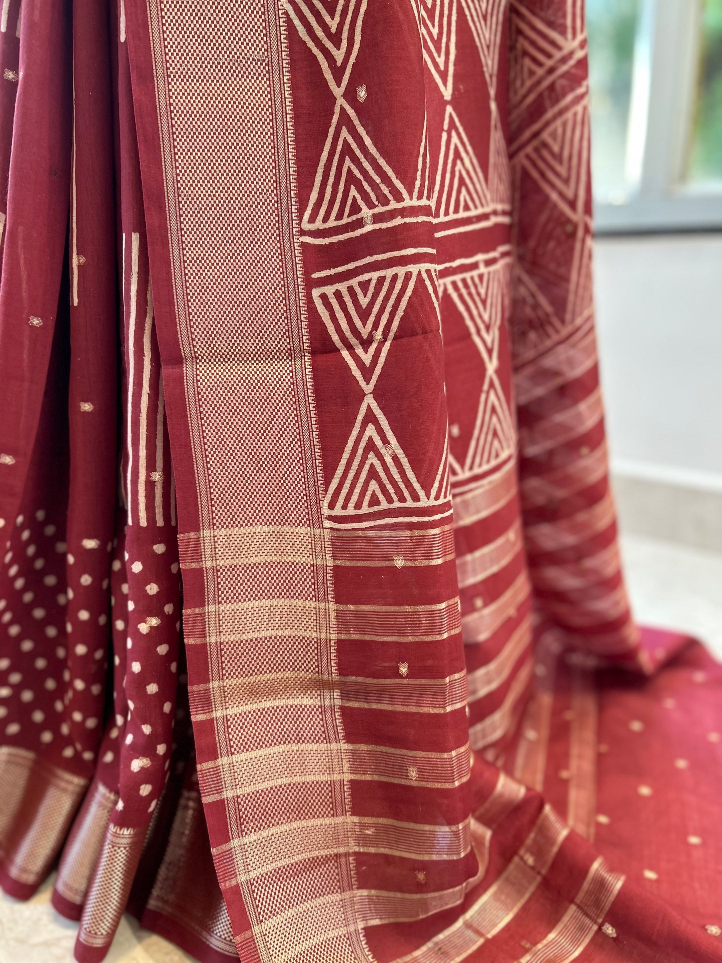 Maroon soft chanderi cotton saree