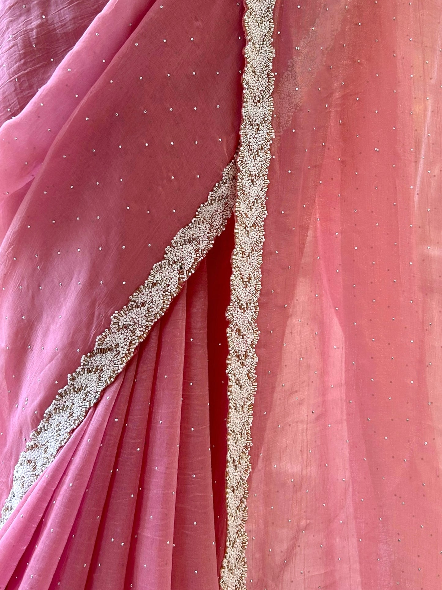 Marble chiffon embellished saree - Pink