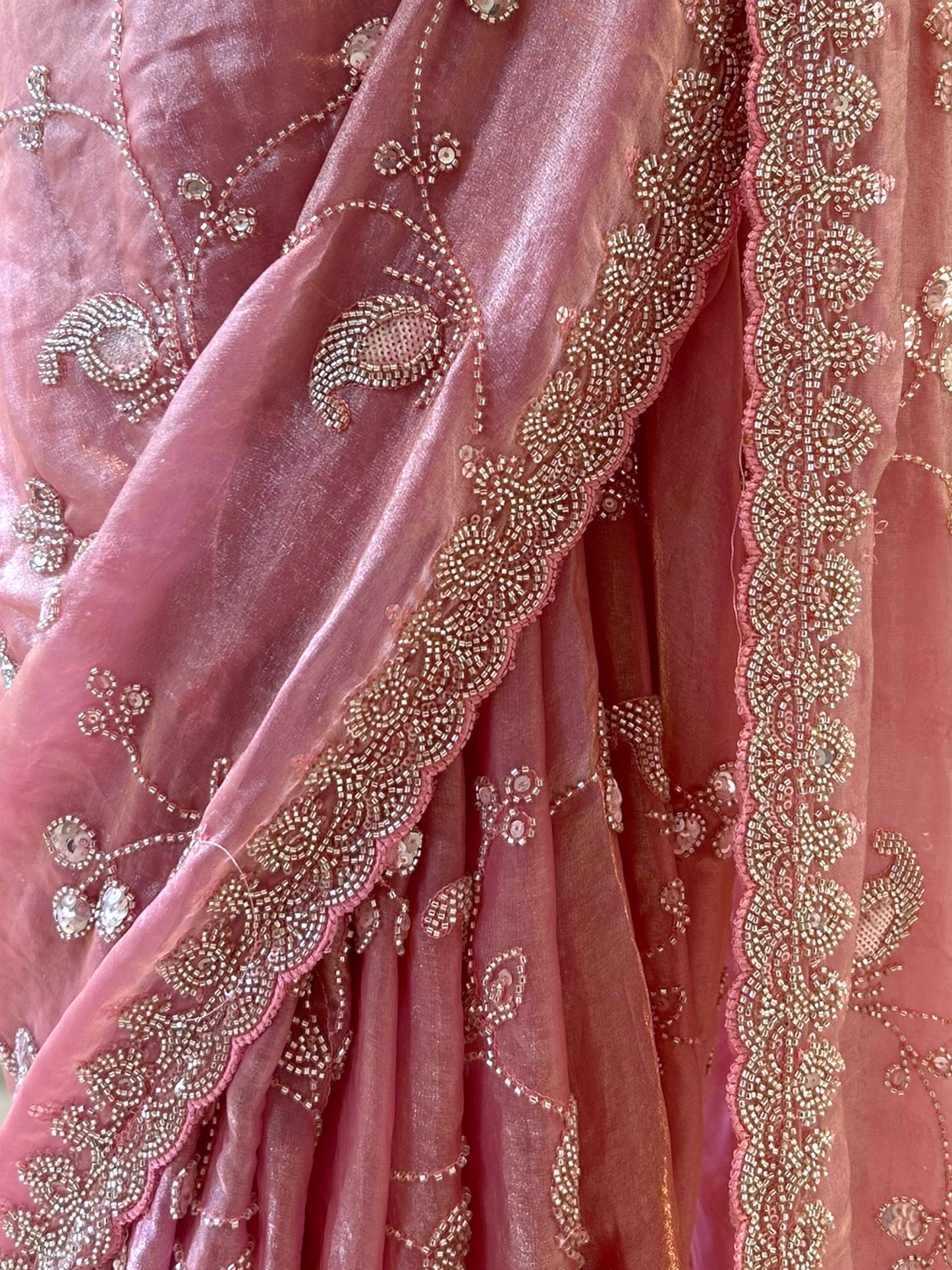 Pure shimmer organza embellished saree - Pink