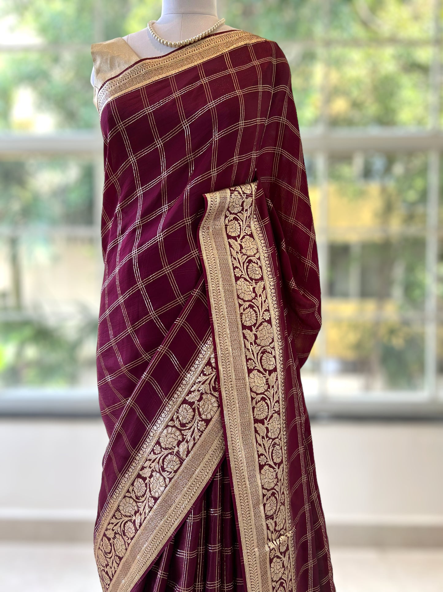 Wine Pure organza saree