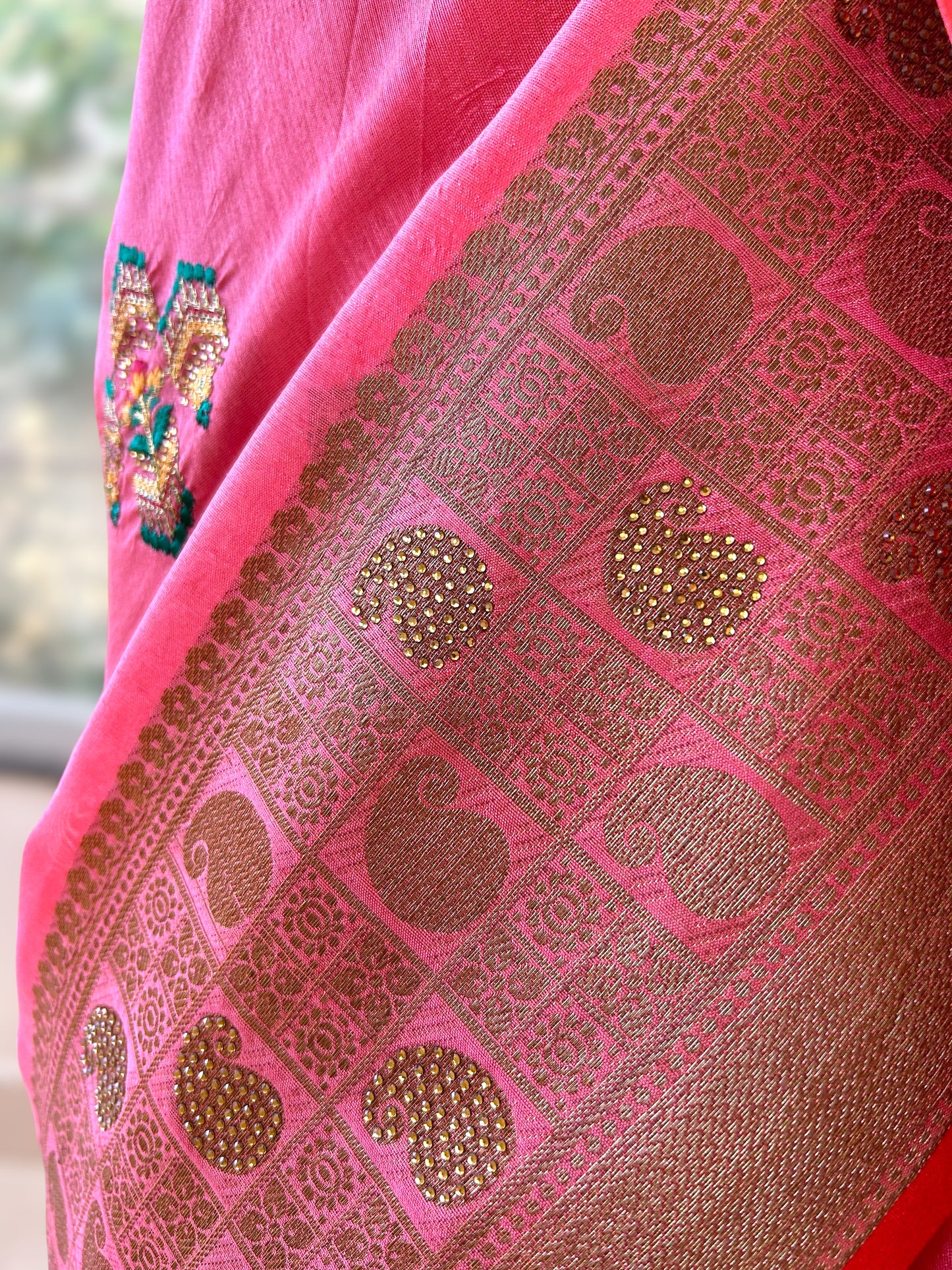 Cotton Embroidered Saree - Pink