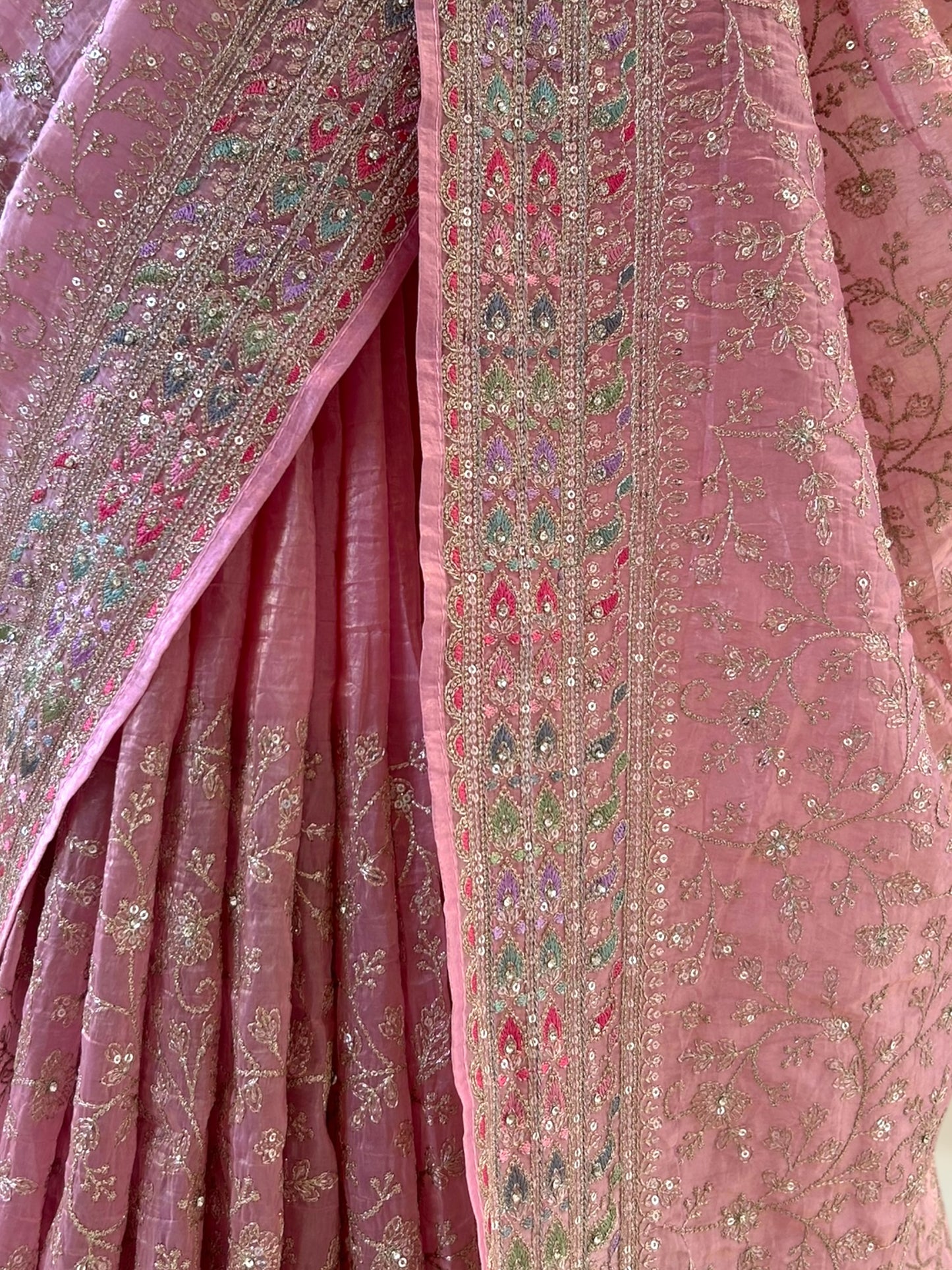 Soft organza work saree - Pink