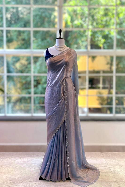 Swarovski shimmer satin saree - Grey