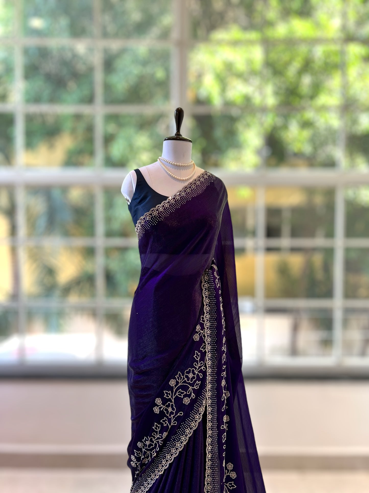 Swarovski shimmer organza saree - Violet