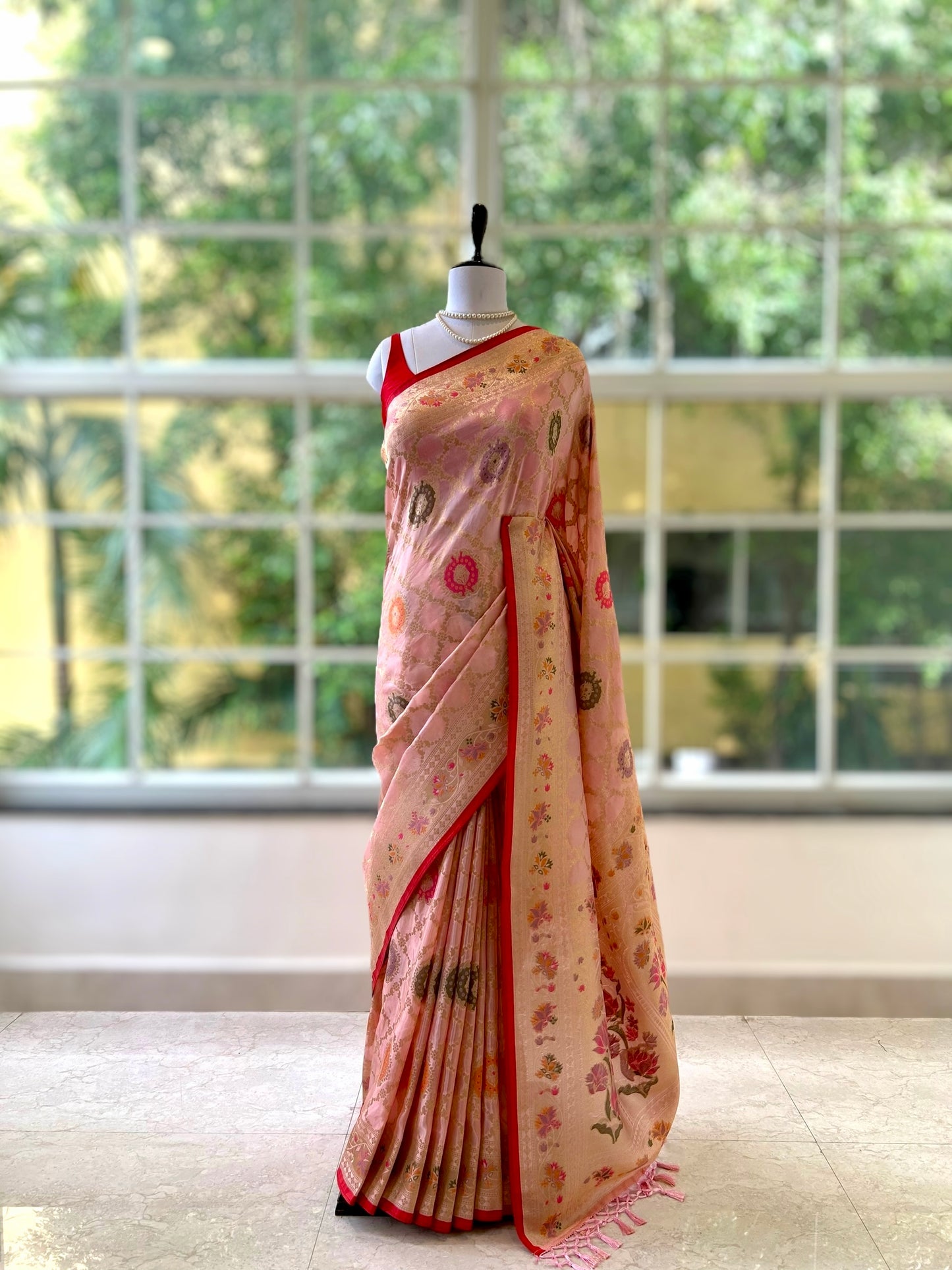 Zari silk saree - Baby Pink