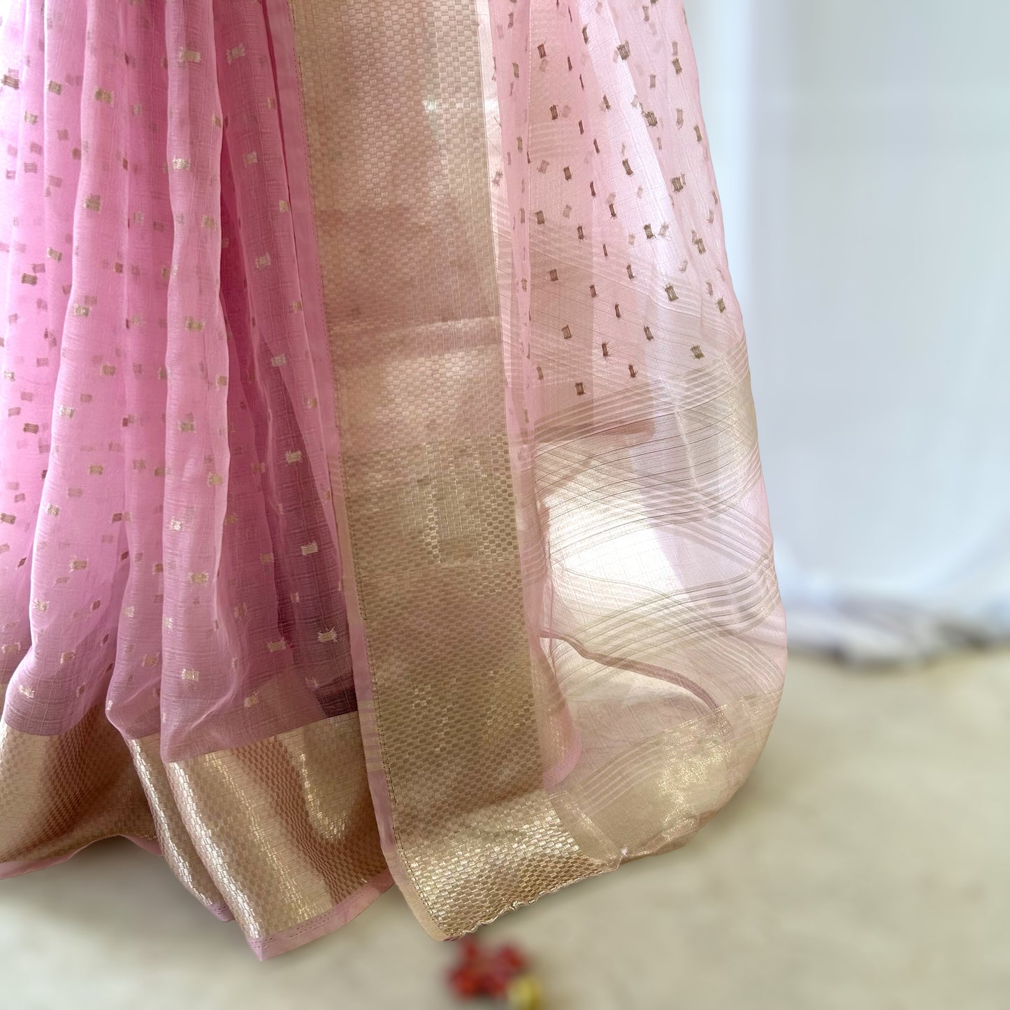 Zari organza saree - Baby pink