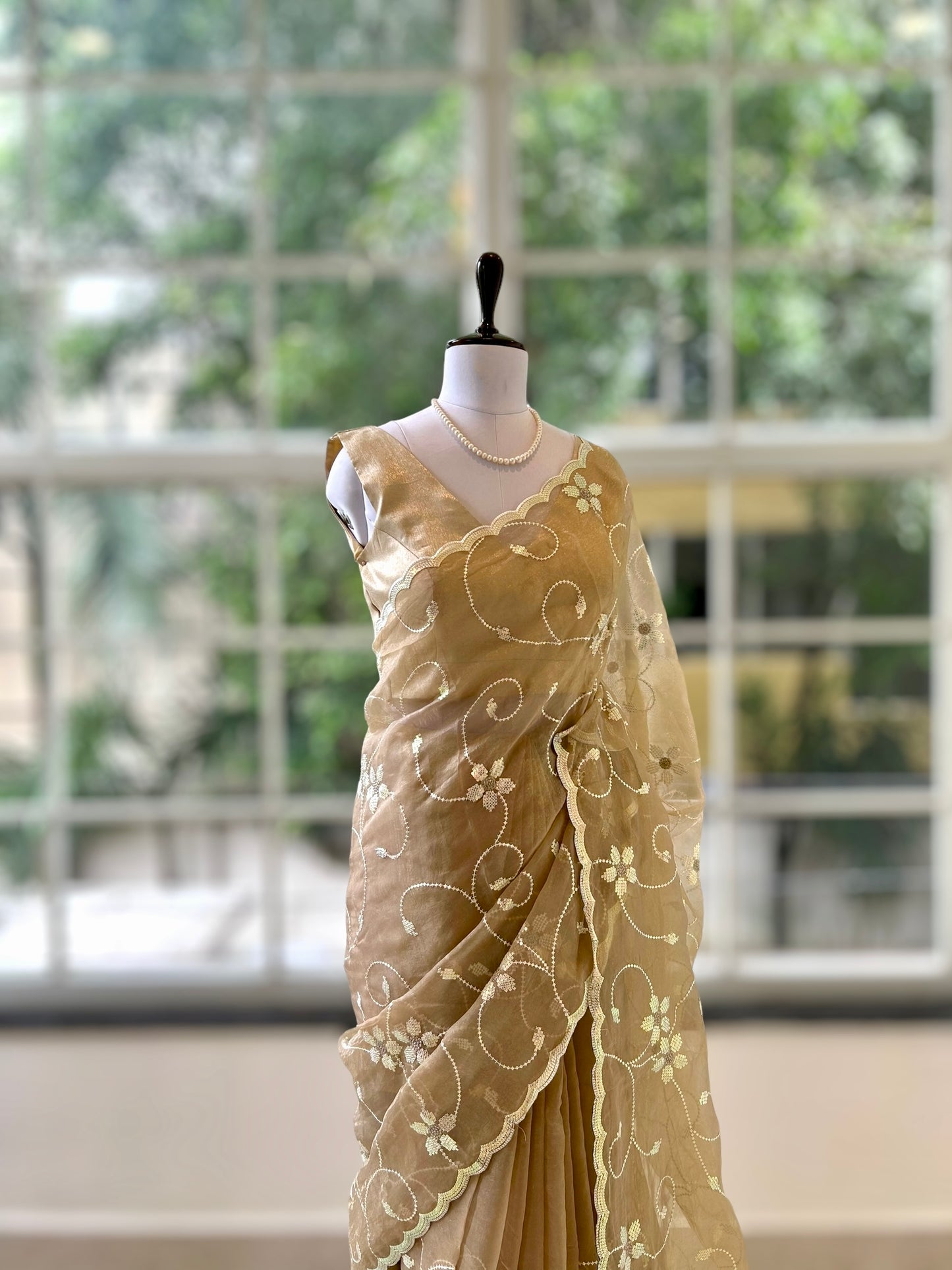 Shimmer organza saree - Golden