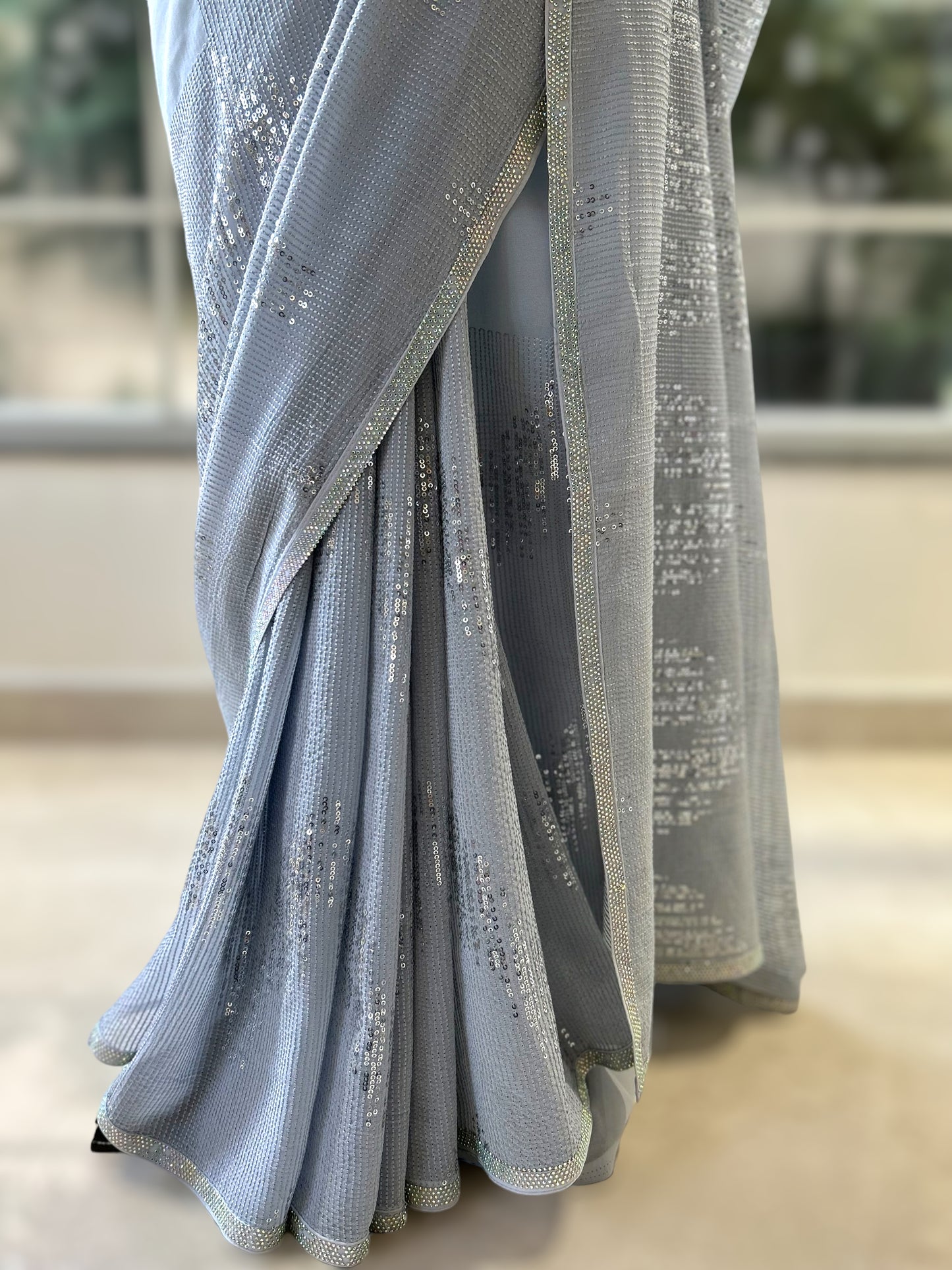 Grey sequins georgette saree