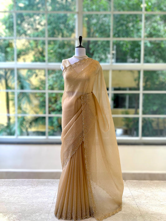 Golden swarovski embellished saree