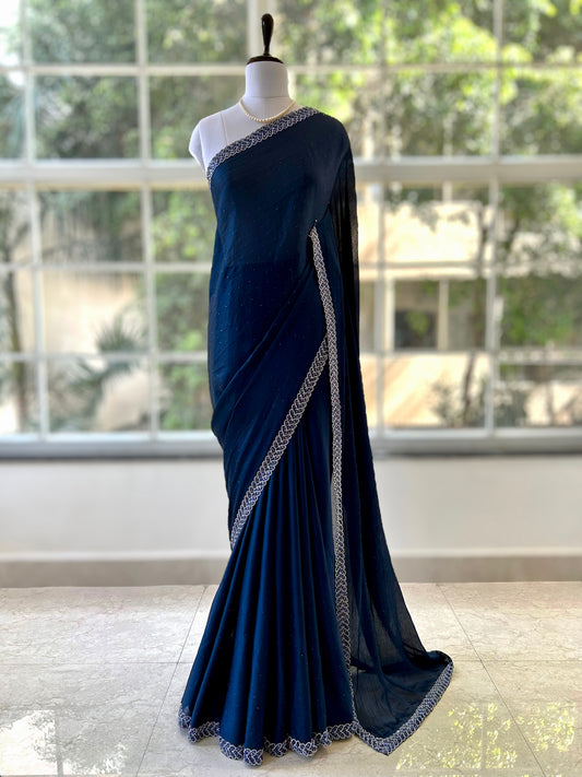 Navy blue organza saree