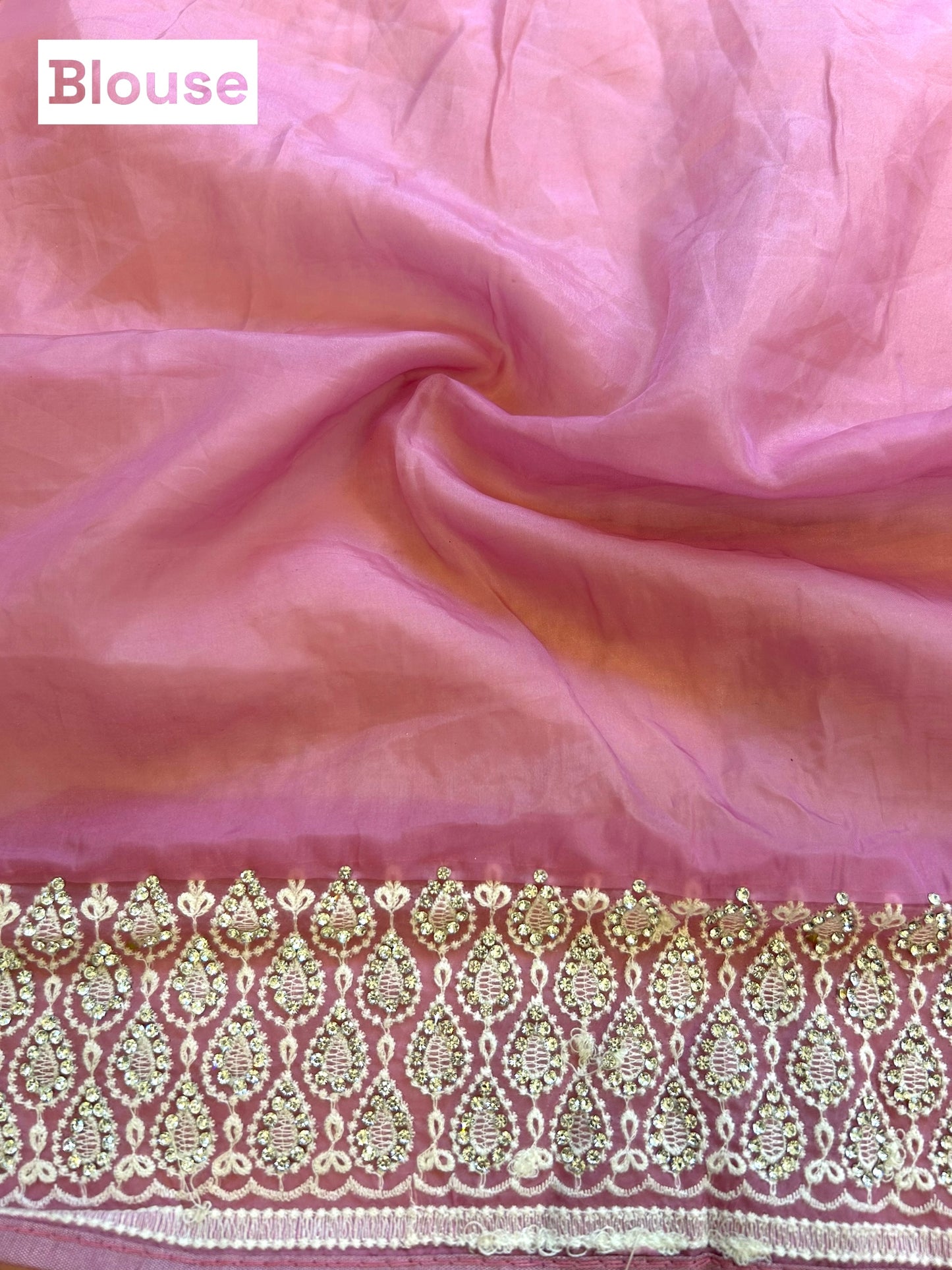 Floral embroidered organza saree - Pink