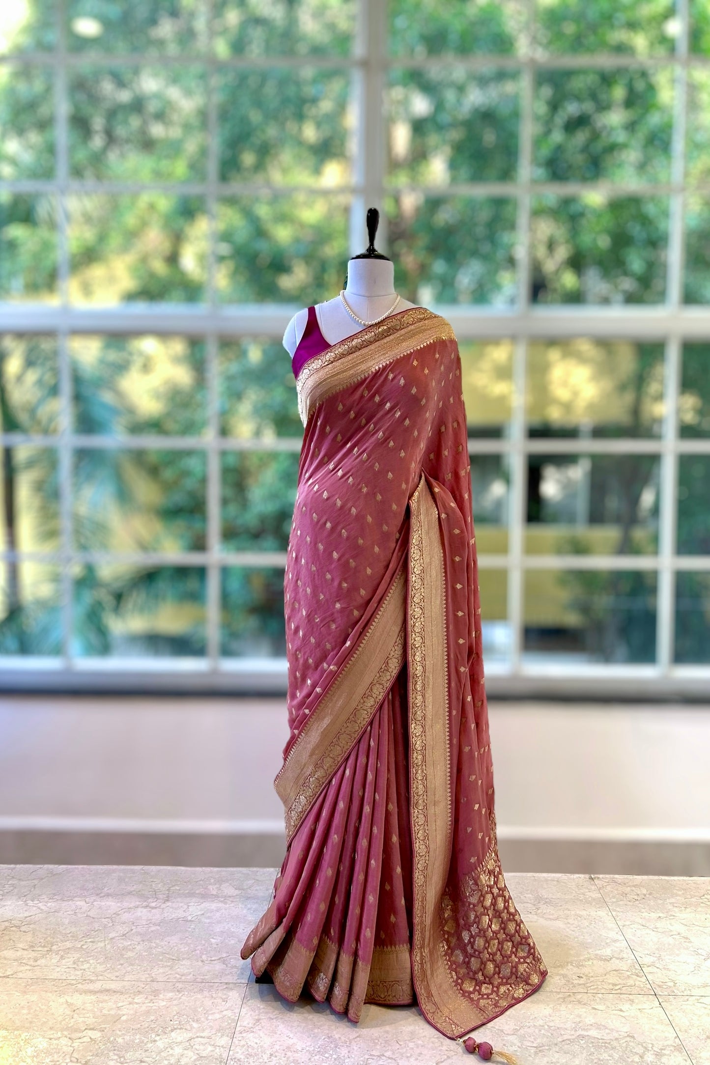 Onion pink pure chiffon saree