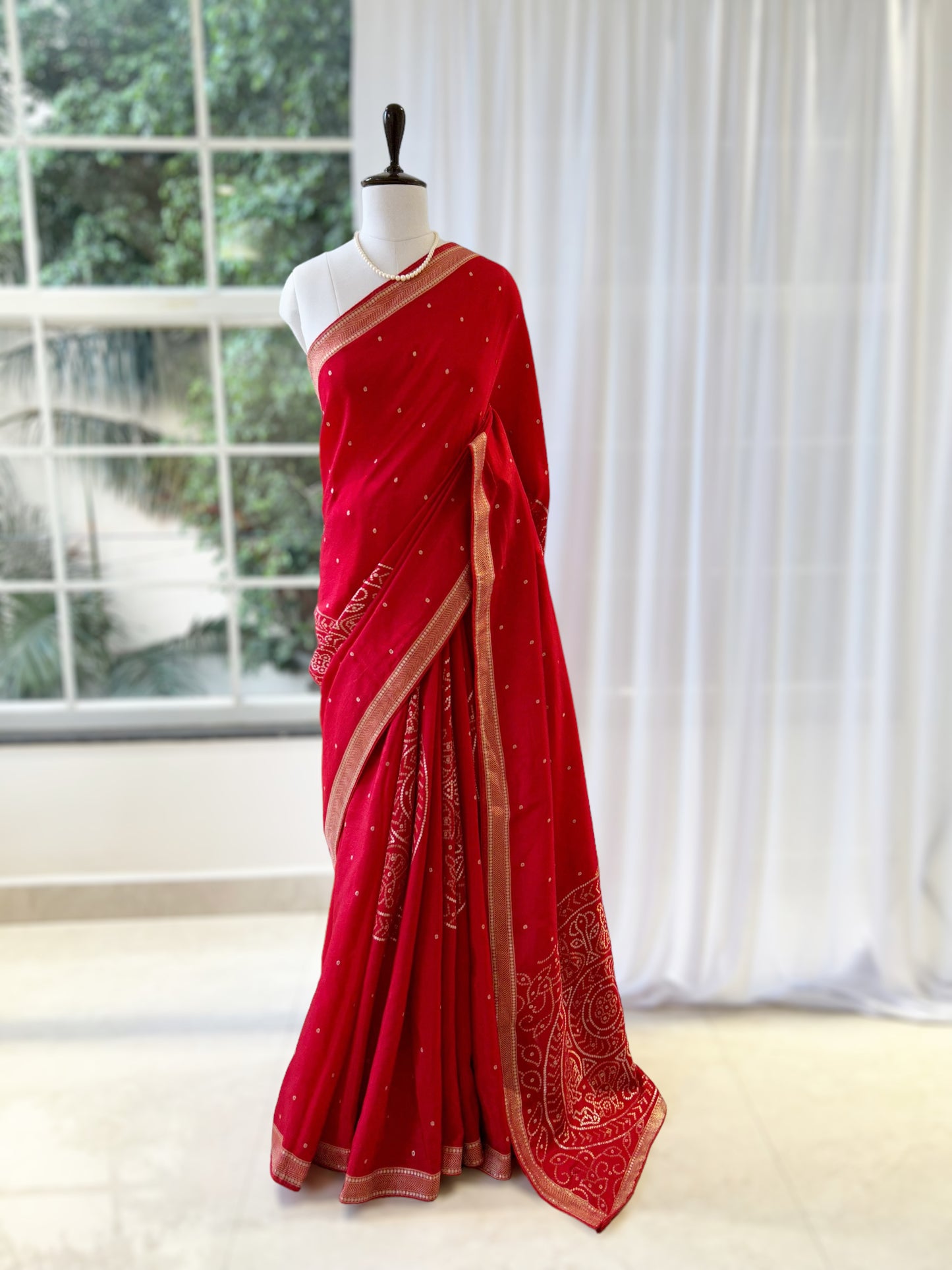 Red pure dola silk saree