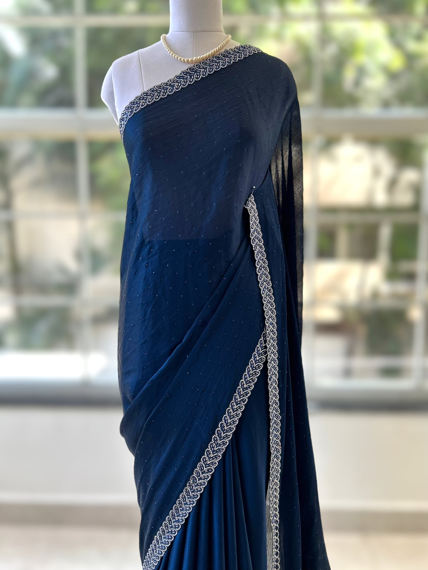 Navy blue organza saree