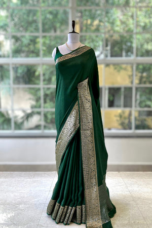 Dola silk saree - Bottle green