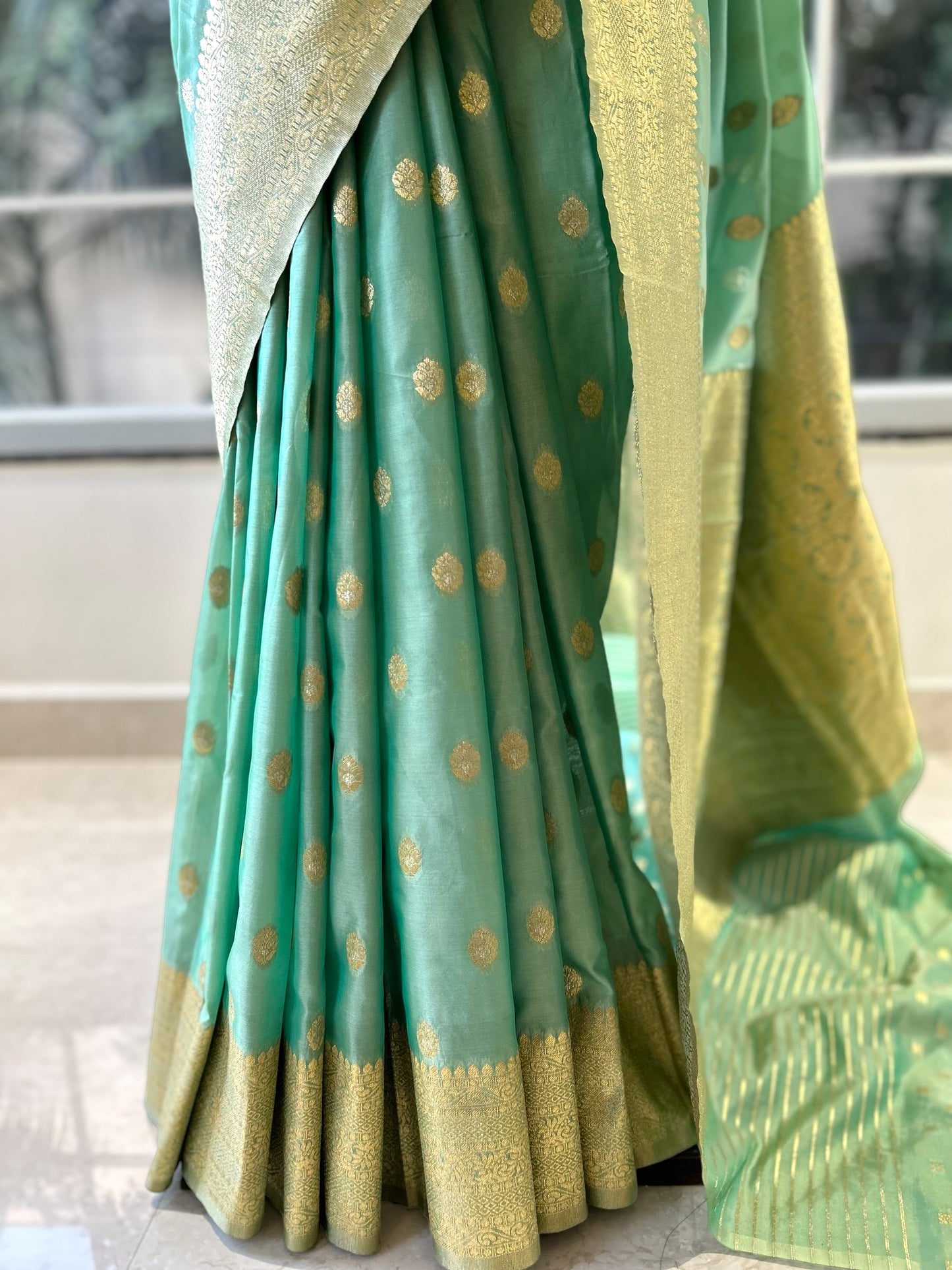 Sea green soft silk saree