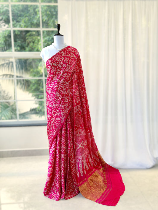 Pink modal satin saree