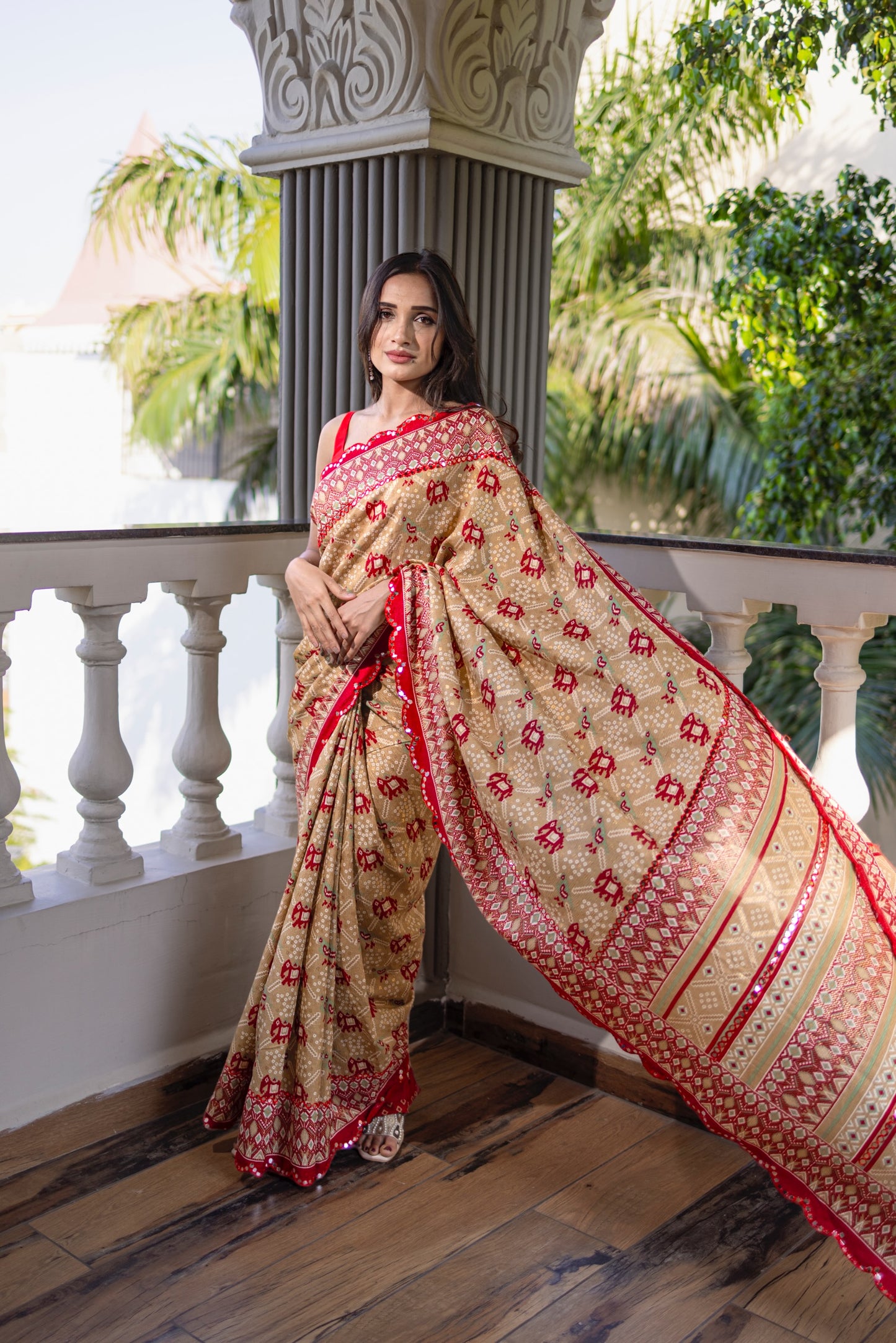 Traditional golden red saree